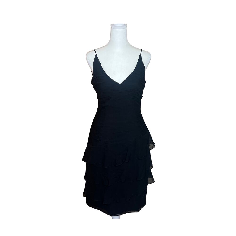 Vtg 80s Kate Unger Dress 4 Black 100% Silk Ruffled Formal Wedding Glam Cocktail